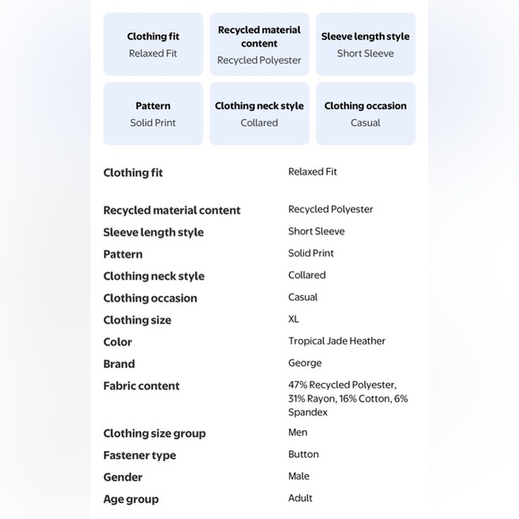 George Men's XL Poly Polo Shirt Tropical Jade Heather Short Sleeve Stretch Golf - Picture 10 of 10